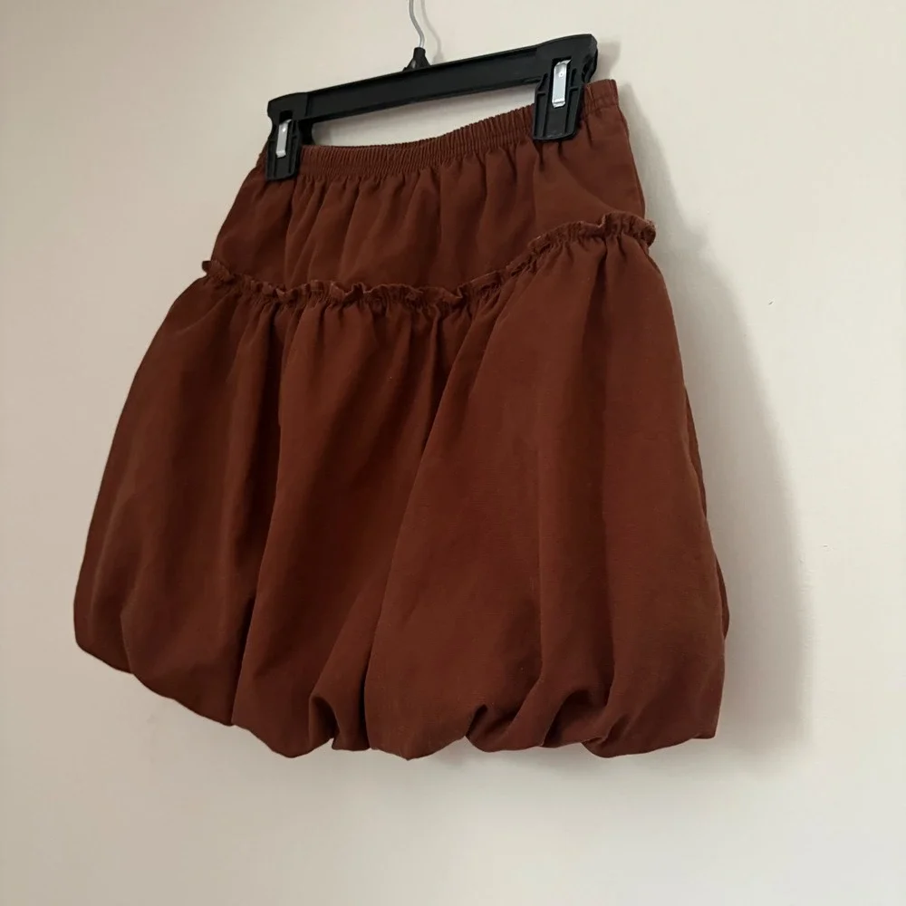 Hanna Andersson Girls Brown Bubble‎ Skirt Tiered Ruffle Cotton Size 130 US 8